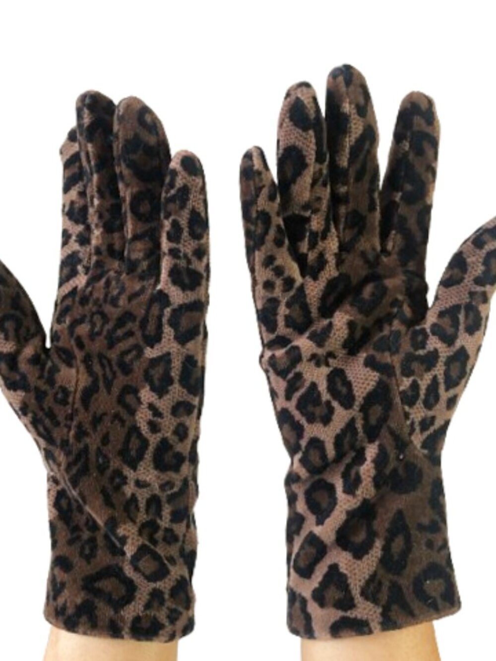 Cheetah animal print fabric cotton blend gloves, vintage